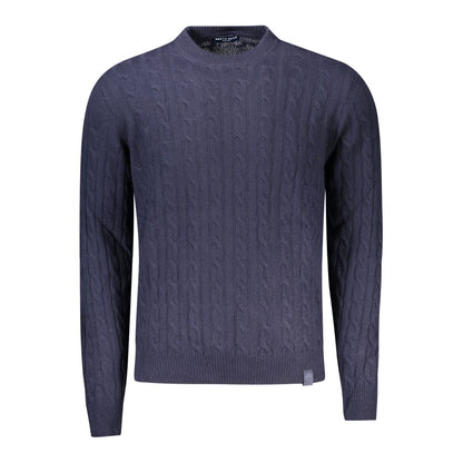 North Sails Blue Wool Men Sweater with twist patterns and logo, luxurious cashmere blend, ideal for stylish comfort and warmth.
