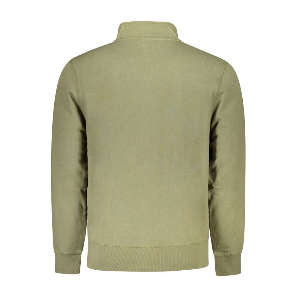 Back view of North Sails Green Cotton Men Sweater showcasing long sleeves and a soft brushed interior for comfort and style.