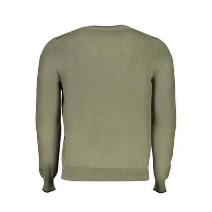 Back view of North Sails Green Cotton Sweater, long-sleeved, crew neck with contrast details and logo embroidery on organic cotton.