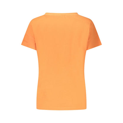 Back view of North Sails Orange Cotton Women T-Shirt with short sleeves and wide neck design for a stylish look.
