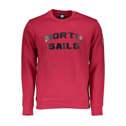 North Sails Red Cotton Men Sweater with logo crew neck, long sleeves, and bold print, perfect for stylish casual wear.