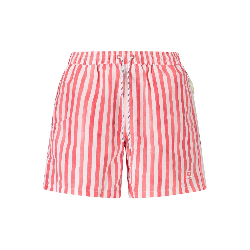 North Sails Red Polyester Swimwear striped swim boxer with elastic waist, contrasting details, pockets, and logo application.