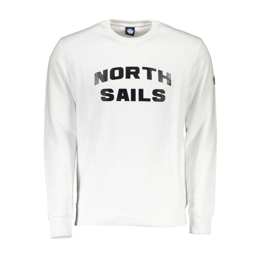 North Sails White Cotton Men's Sweater with logo, casual and stylish crew neck sweatshirt for men.