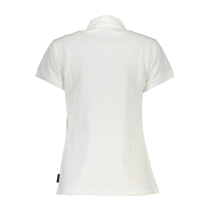 Back view of North Sails White Cotton Women Polo Shirt with short sleeves, featuring comfortable stretch and iconic brand logo detail.