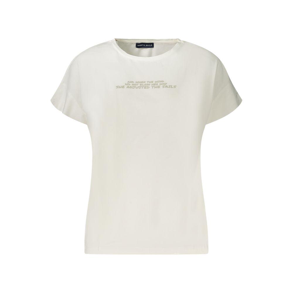 North Sails White Cotton Women T-Shirt with wide neck and embossed logo design