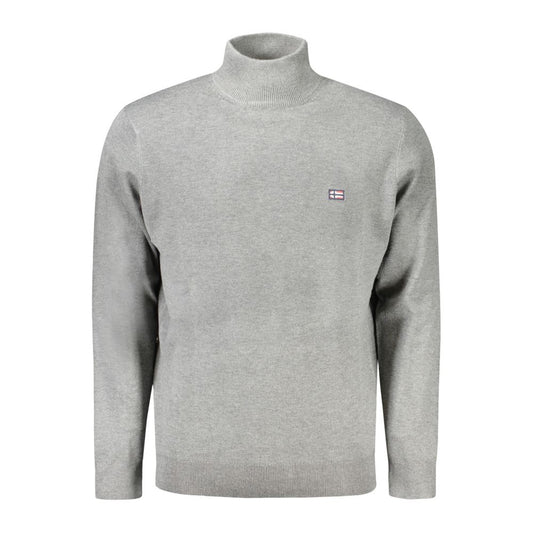 Norway 1963 Gray Polyester Sweater, long-sleeved high neck with embroidery logo, stylish design for all occasions.