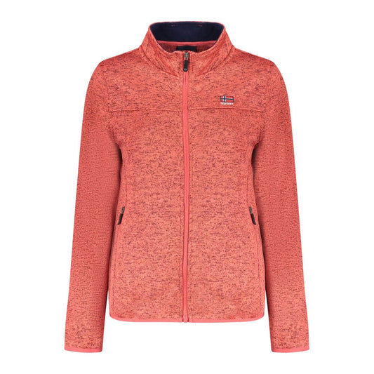 Norway 1963 Pink Polyester Women Sweater with sleek zip pockets and intricate embroidery.