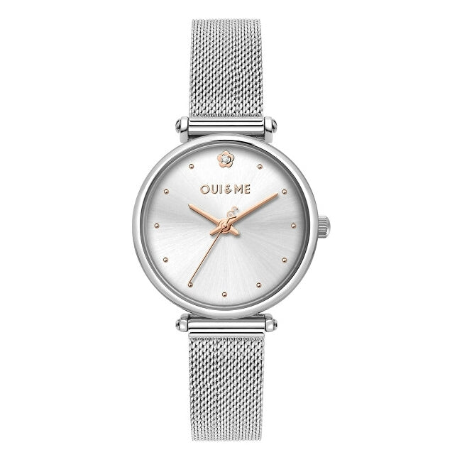 OUI&ME MOD. ME010296 stainless steel ladies wristwatch with silver quartz movement, 5 ATM water resistance, and mineral dial.