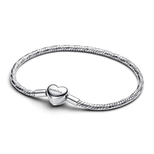 PANDORA Mod. HEART CLASP FACETED SNAKE CHAIN BRACELET