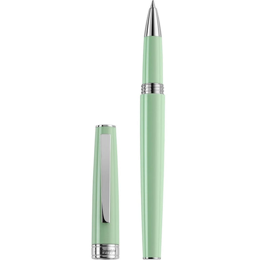 PENNE MONTEGRAPPA MOD. ISA1RRAG showcasing luxury green pen with cap off, highlighting sleek chrome accents.