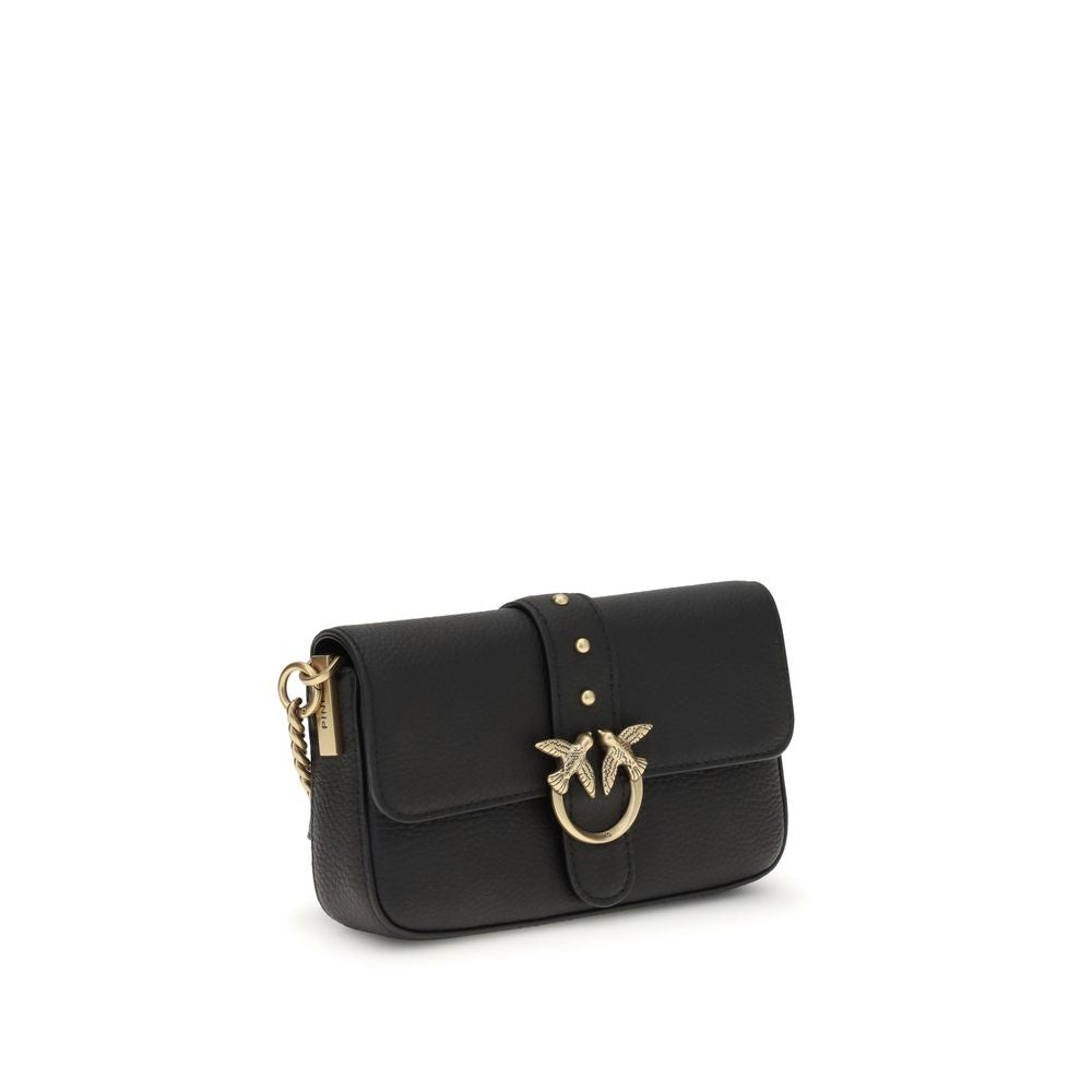 PINKO Love One Bag with Love Birds buckle, leather-and-chain strap, and gold hardware, perfect for AW25 fashion.