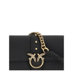 PINKO Love One Bag with Love Birds Diamond Cut buckle, leather-and-chain strap, and antique gold-tone hardware, AW25 collection.