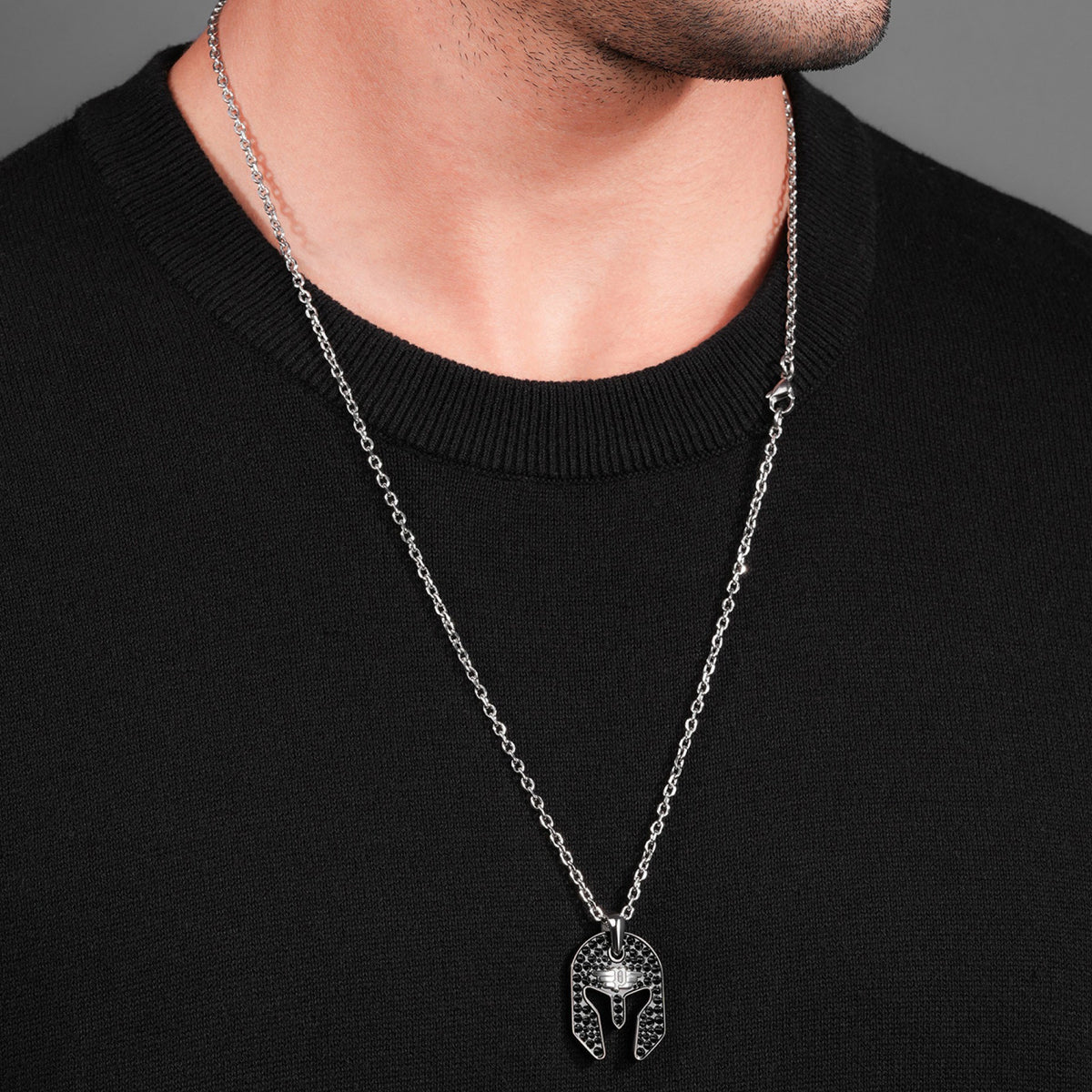 POLICE JEWELS JEWELRY Mod. PEAGN0032001 pendant necklace displayed on a black shirt