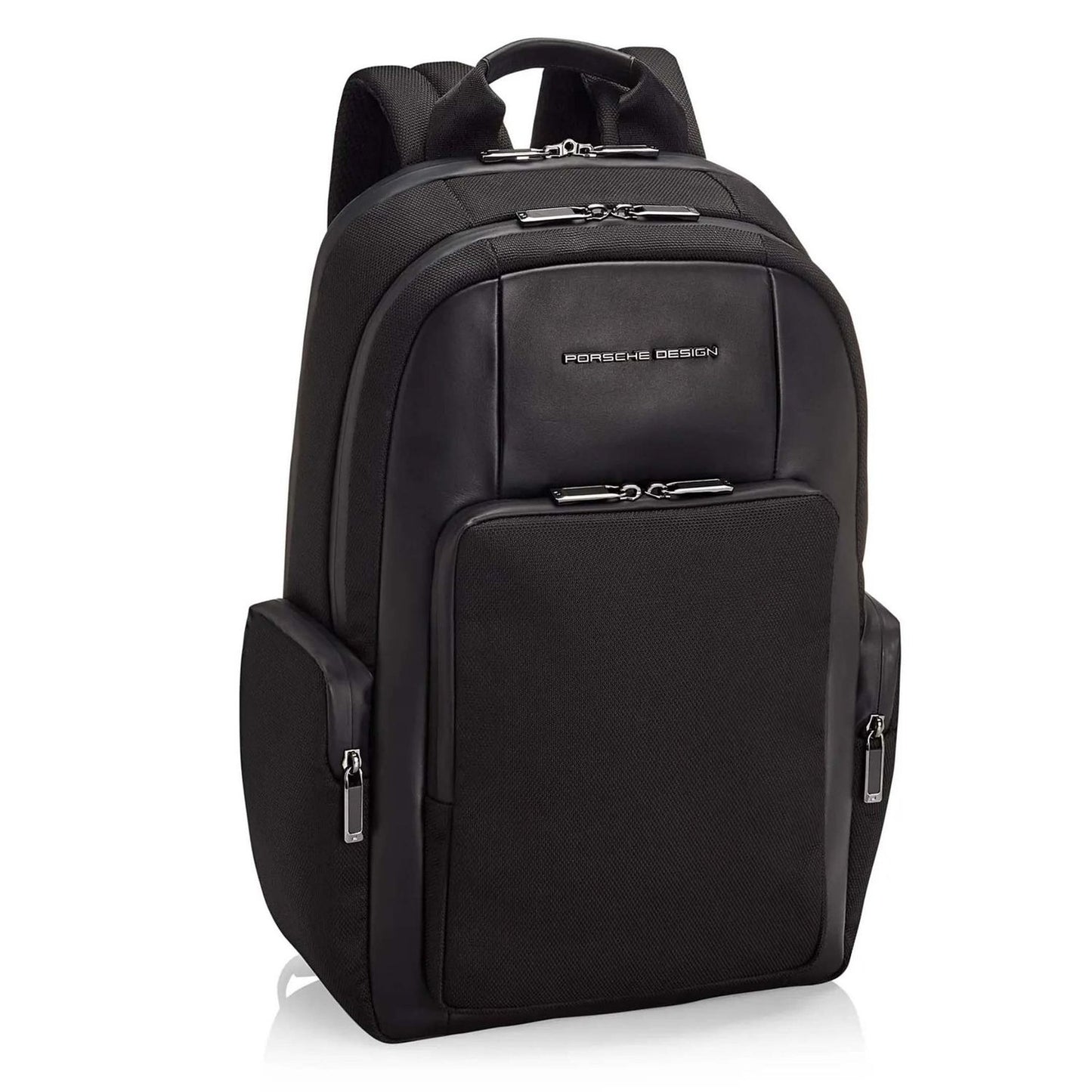 PORSCHE PELLETTERIA MOD. ONY01613-001 sleek black backpack with multiple compartments and durable zippers.