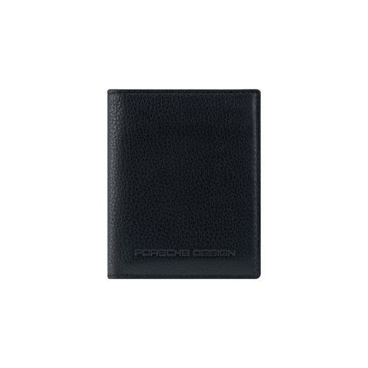 Black leather wallet, PORSCHE PELLETTERIA MOD. OSO09911-001, front view, luxury accessory brand