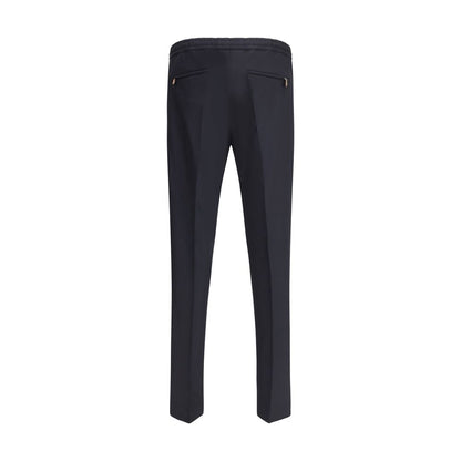 Back view of PT Torino Black Fleece Wool Casual Pants with straight leg and back zipper pockets, showcasing tailored style and comfort.