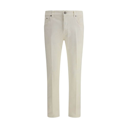 PT Torino Cream Cotton Slim Fit Jeans with five-pocket design, button closure, and elegant silhouette for AW25 season