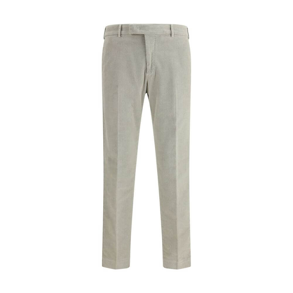 PT Torino Gray Cotton Casual Pants with modern cut, featuring front button, zipper closure, and slim fit for AW25. 75% Cotton, 24% Lyocell, 1% Elastane