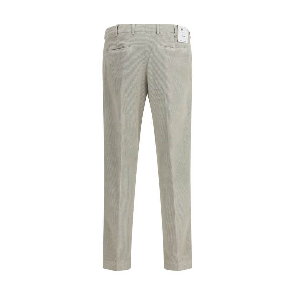 Back view of PT Torino Gray Cotton Casual Pants with belt loops and pockets, showcasing a modern-cut slim fit design.