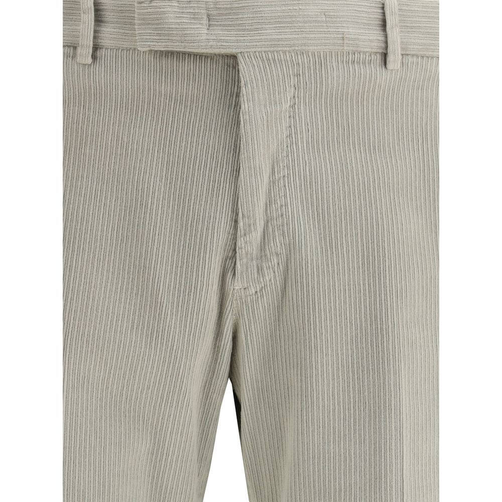 PT Torino Gray Cotton Casual Pants with front button and zipper closure, showing belt loops and textured fabric detail.