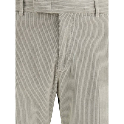 PT Torino Gray Cotton Casual Pants with front button and zipper closure, showing belt loops and textured fabric detail.