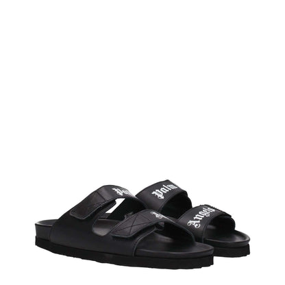 Palm Angels Black Leather Slippers