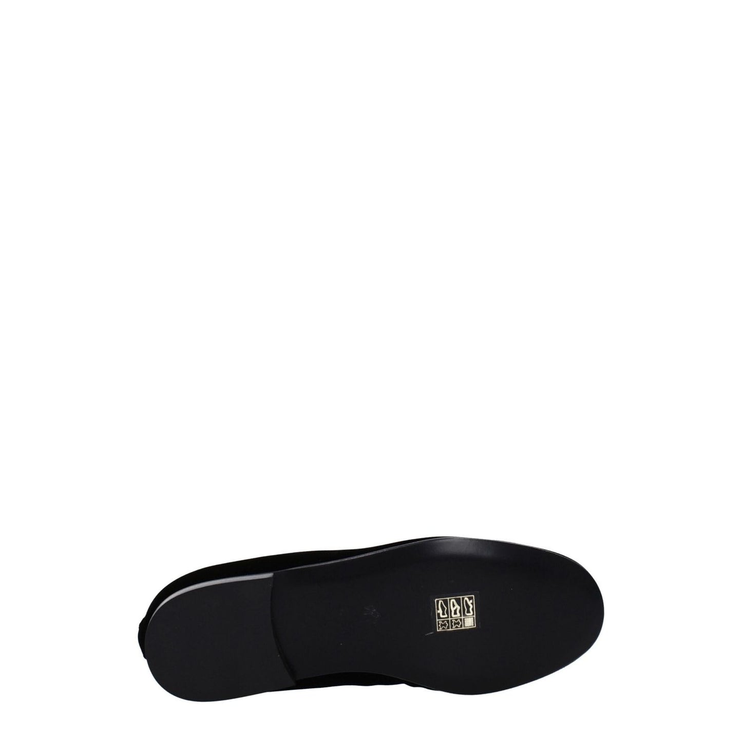 Sole view of Palm Angels Black Velvet Slip-On Loafers with front logo and leather shoe sole.