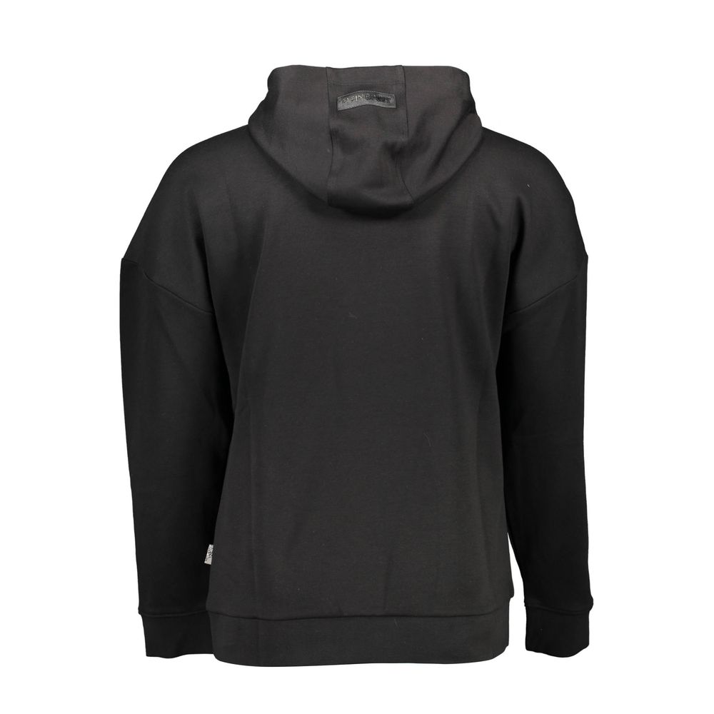 Back view of Plein Sport Black Cotton Men's Sweater showcasing minimalist design with hood and contrast detailing.