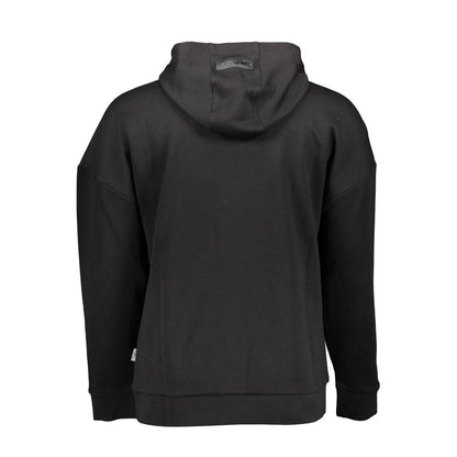 Back view of Plein Sport Black Cotton Men's Sweater showcasing minimalist design with hood and contrast detailing.