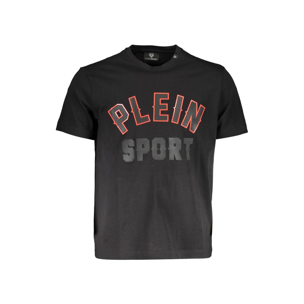 Plein Sport Black Cotton T-Shirt with short sleeves, crew neck, and logo print