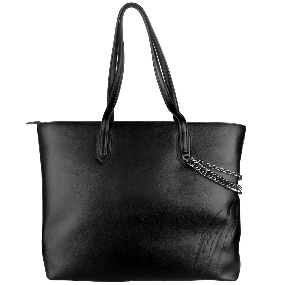 Plein Sport Black Polyethylene Women Shoulder Bag with chain accent and removable strap