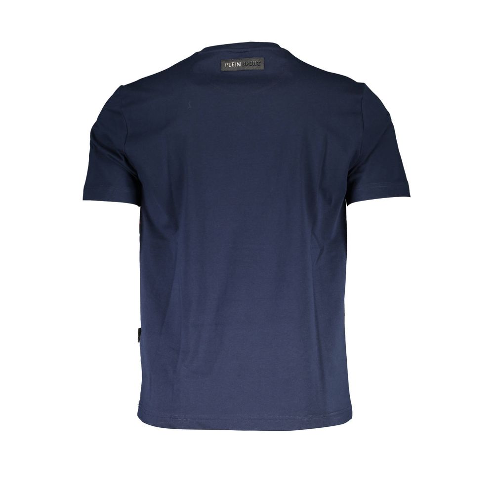 Back view of Plein Sport Blue Cotton Men T-Shirt featuring crew neck design and luxurious cotton fabric.