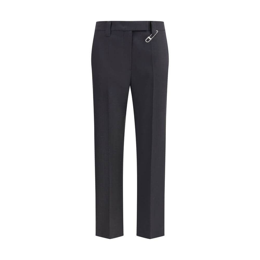 Prada Gray Fleece Wool Dress Pants with safety pin detail, high waist, and straight-leg design. AW25 season style by Prada.