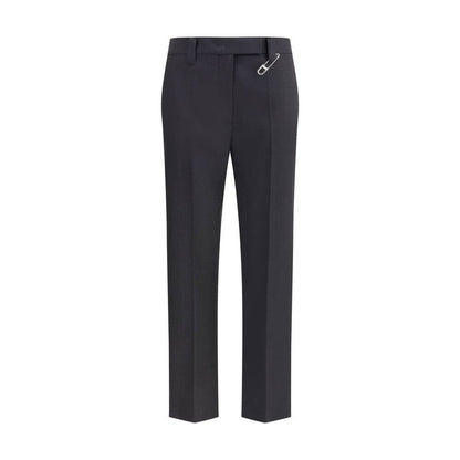 Prada Gray Fleece Wool Dress Pants with safety pin detail, high waist, and straight-leg design. AW25 season style by Prada.