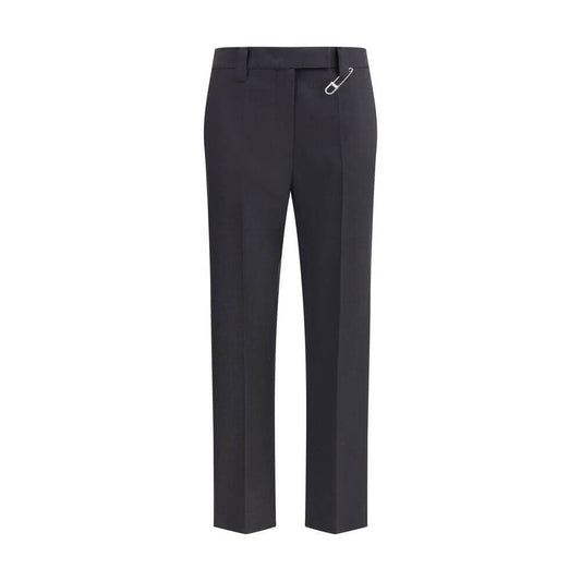 Prada Gray Fleece Wool Dress Pants with safety pin detail, high waist, and straight-leg design. AW25 season style by Prada.