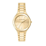 TRUSSARDI MOD. SMALL gold wristwatch for ladies, 32 mm case, quartz movement, silver material with only time function, mineral dial.
