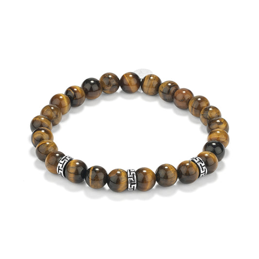 Tiger's eye beaded bracelet with silver accents from RADIANT JEWELS JEWELRY Mod. RH000199, stylish and elegant design.