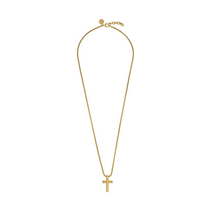 Gold cross necklace by RADIANT JEWELS JEWELRY Mod. RH000321 on white background