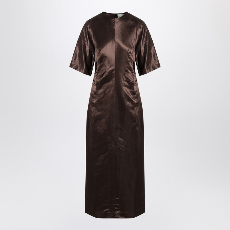 Loulou Studio Long brown dress in linen and silk RUBYLI/Q_LOULO-DT_323