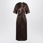 Loulou Studio Long brown dress in linen and silk RUBYLI/Q_LOULO-DT_323