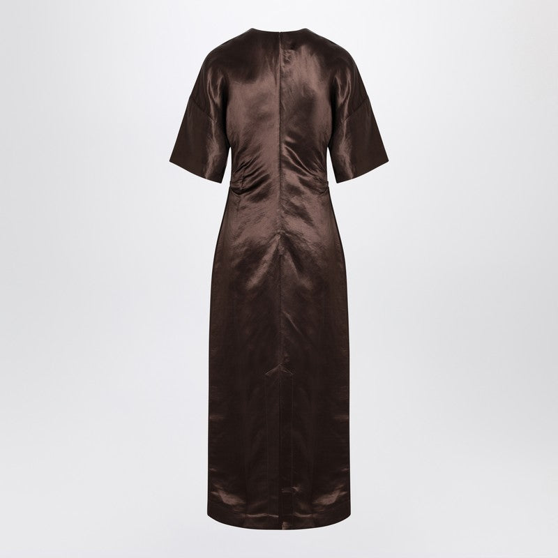 Loulou Studio Long brown dress in linen and silk RUBYLI/Q_LOULO-DT_323