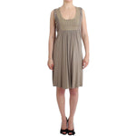 Roccobarocco Khaki studded sheath dress featuring knee length, round neckline, sleeveless design, and waist tie. Brand new with tags.