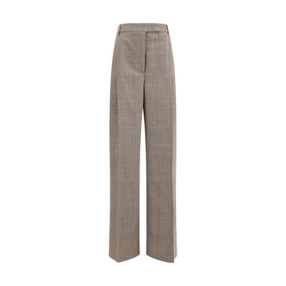Rohe Beige Fleece Wool Casual Pants with wide leg Prince of Wales fabric, AW25, sophisticated style for timeless elegance.