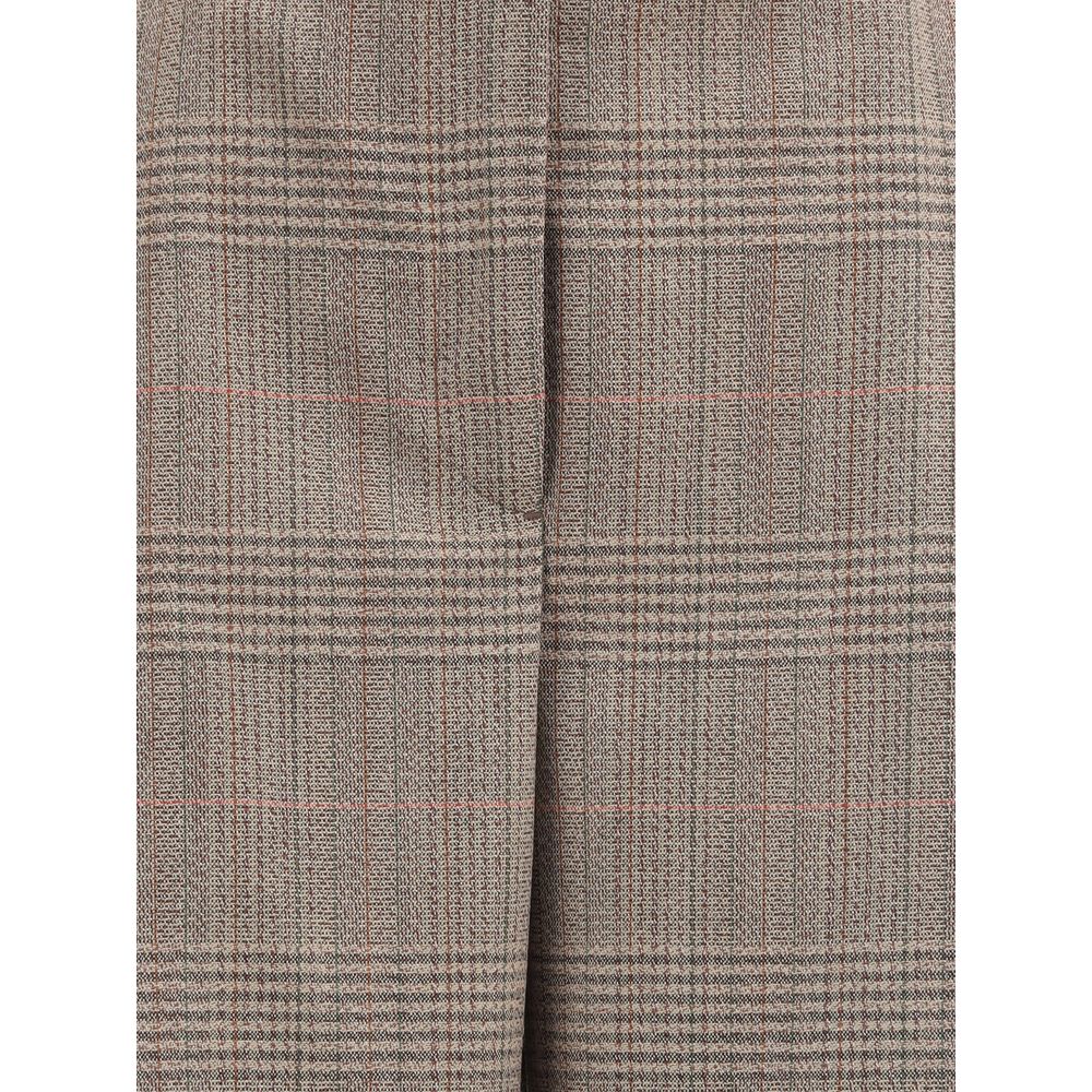 Close-up of Rohe Beige Fleece Wool Casual Pants with check pattern and wide leg design.