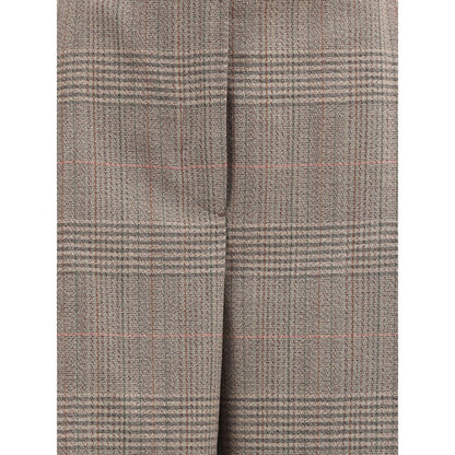Close-up of Rohe Beige Fleece Wool Casual Pants with check pattern and wide leg design.