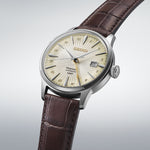 SEIKO PRESAGE Mod. COCKTAIL AUTOMATIC - LEATHER, CREAM watch with brown leather strap and elegant cream dial