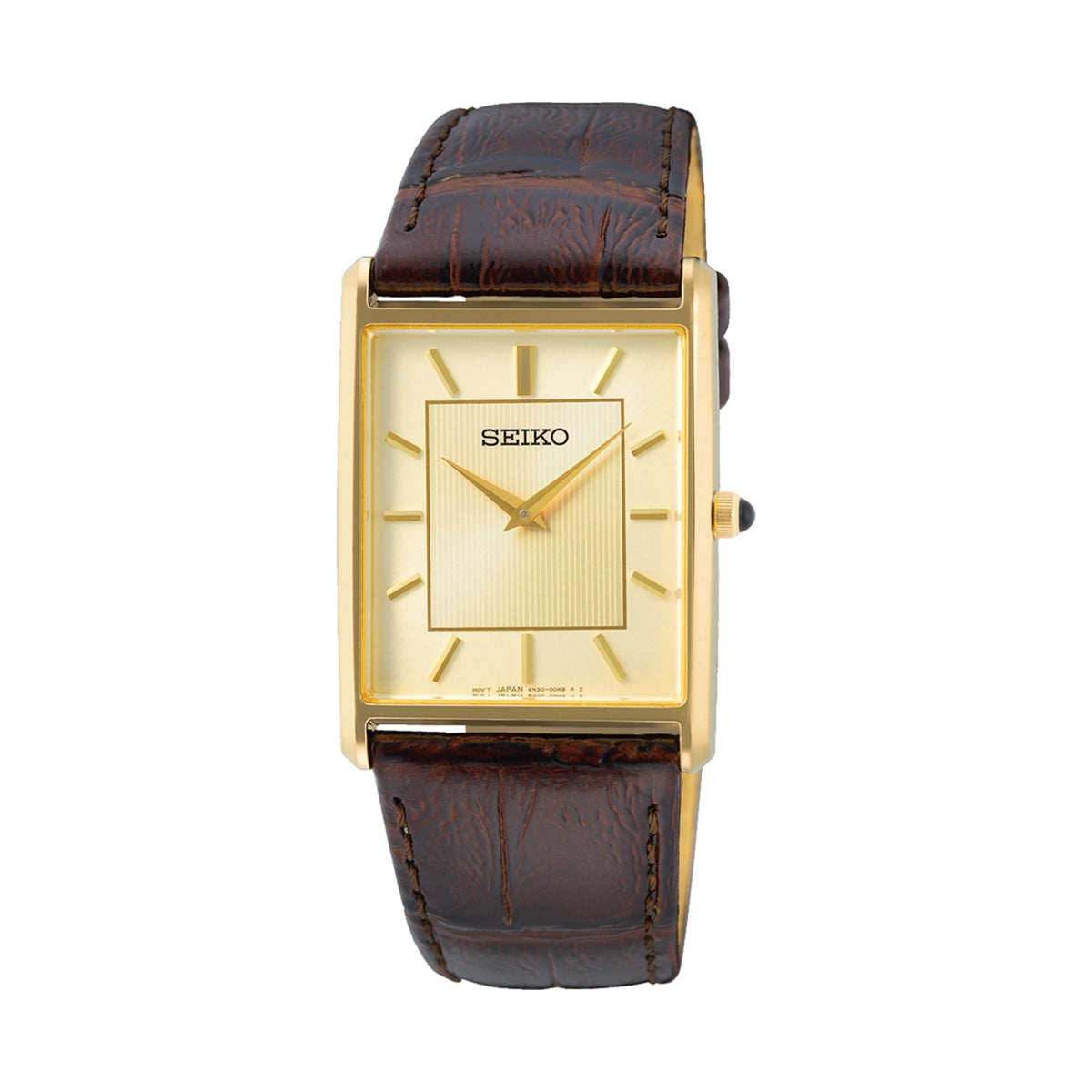 SEIKO WATCHES Mod. SWR064P1 - Elegant gold rectangular case with brown leather strap