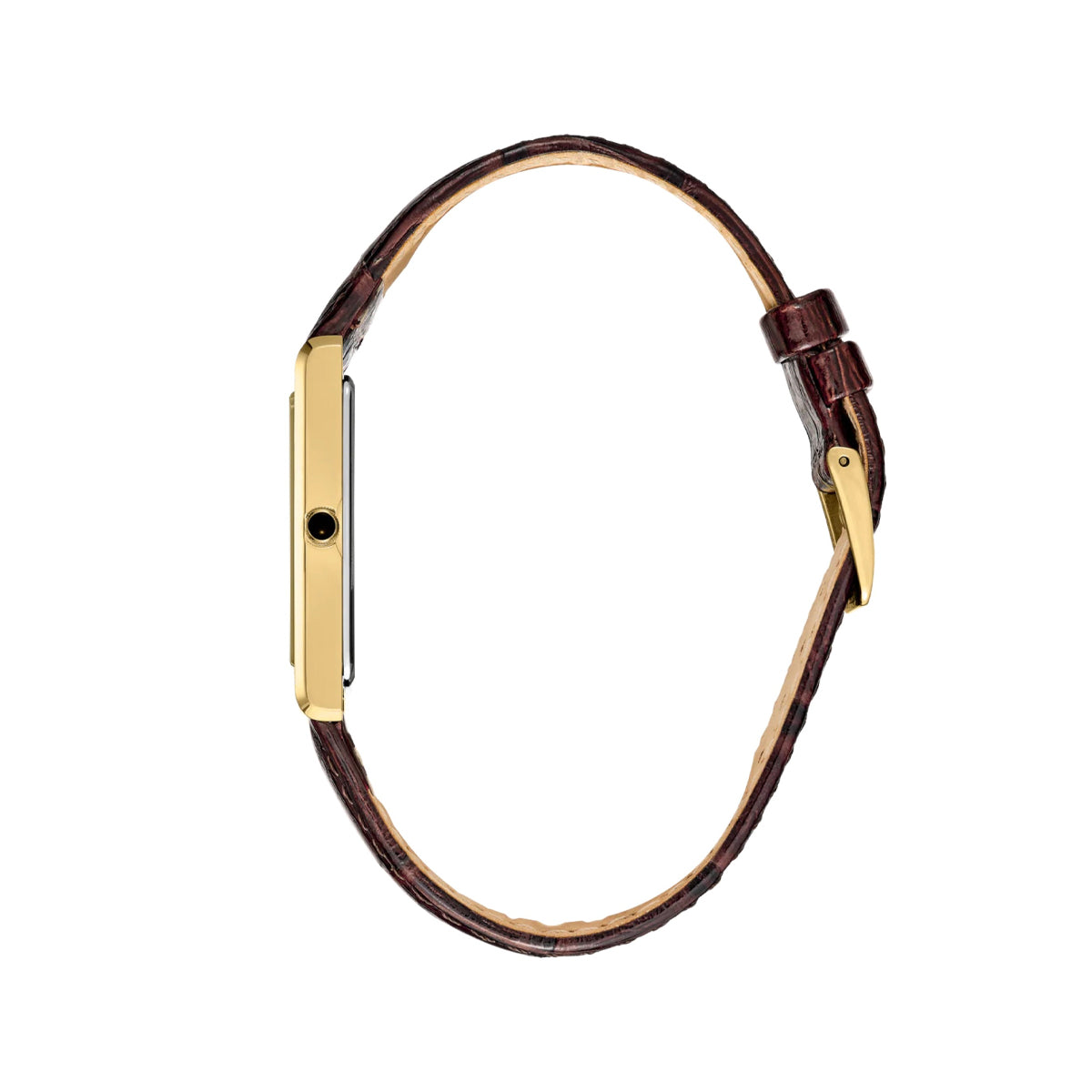 Side view of SEIKO WATCHES Mod. SWR064P1 with brown leather strap and gold case.