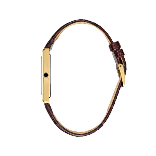 Side view of SEIKO WATCHES Mod. SWR064P1 with brown leather strap and gold case.