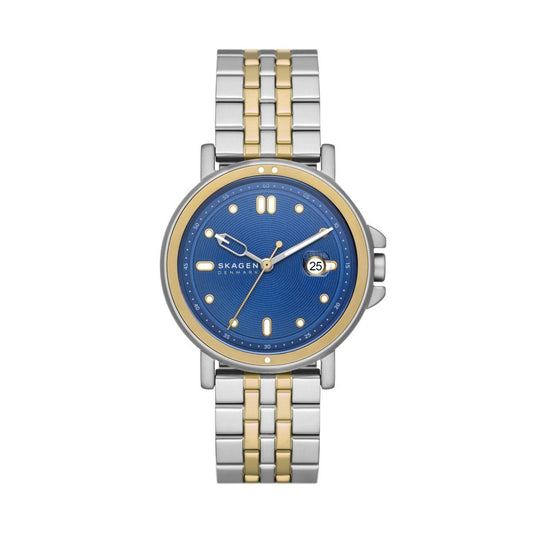 SKAGEN DENMARK Mod. SIGNATUR SPORT wristwatch with blue dial, 40 mm stainless steel case, quartz movement, data function, and SS bracelet.